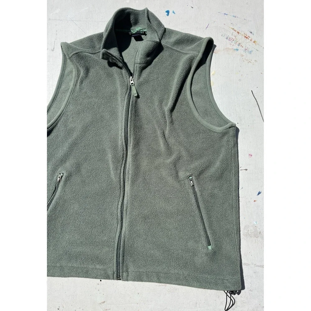 Men's Lands' End Vest Green Full-Zip L Sleeveless Logo Outdoors Camp Hike Game - Picture 5 of 9